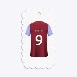 Claret And Blue Personalised Football Shirt Gift Tags -Wrap & Case Store Claret and Blue Personalised Football Shirt Scalloped Gift Tag