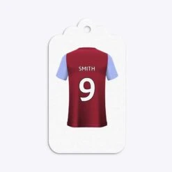 Claret And Blue Personalised Football Shirt Gift Tags -Wrap & Case Store Claret and Blue Personalised Football Shirt Three Tier Rectangle Gift Tag