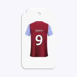Claret And Blue Personalised Football Shirt Gift Tags -Wrap & Case Store Claret and Blue Personalised Football Shirt Two Tier Rectangle Gift Tag