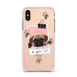 Custom Dog Picture With Name IPhone Case -Wrap & Case Store Custom Dog Picture with Name Apple iPhone Xs Impact Case Pink Edge on Gold Phone