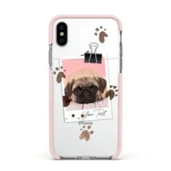 Custom Dog Picture With Name IPhone Case -Wrap & Case Store Custom Dog Picture with Name Apple iPhone Xs Impact Case Pink Edge on Silver Phone