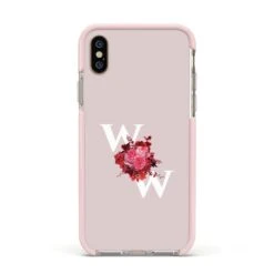 Custom Dual Initial Floral IPhone Case -Wrap & Case Store Custom Dual Initial Floral Apple iPhone Xs Impact Case Pink Edge on Gold Phone