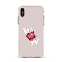 Custom Dual Initial Floral IPhone Case -Wrap & Case Store Custom Dual Initial Floral Apple iPhone Xs Impact Case White Edge on Gold Phone