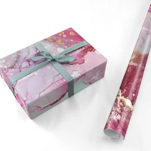 Custom Pink Marble Wrapping Paper - Image 3