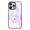 Customisable Name Initial Marble IPhone Case -Wrap & Case Store Customisable Name Initial Marble iPhone 14 Pro Max Black Impact Case on Silver phone