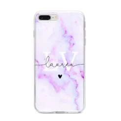 Customisable Name Initial Marble IPhone Case -Wrap & Case Store Customisable Name Initial Marble iPhone 8 Plus Bumper Case on Silver iPhone