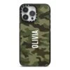 Customised Camouflage IPhone Case -Wrap & Case Store Customised Camouflage iPhone 14 Pro Max Black Impact Case on Silver phone