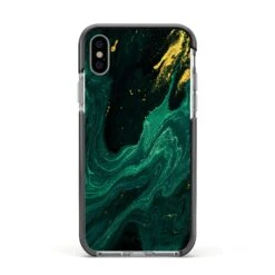 Emerald Green IPhone Case -Wrap & Case Store Emerald Green Apple iPhone Xs Impact Case Black Edge on Silver Phone
