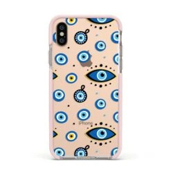Evil Eye Protection Pattern IPhone Case -Wrap & Case Store Evil Eye Protection Pattern Apple iPhone Xs Impact Case Pink Edge on Gold Phone
