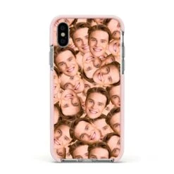 Face IPhone Case -Wrap & Case Store Face Apple iPhone Xs Impact Case Pink Edge on Silver Phone