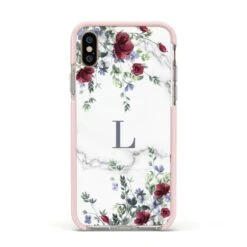 Floral Marble Monogram Personalised IPhone Case -Wrap & Case Store Floral Marble Monogram Personalised Apple iPhone Xs Impact Case Pink Edge on Gold Phone