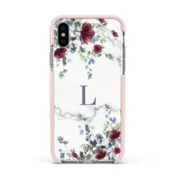 Floral Marble Monogram Personalised IPhone Case -Wrap & Case Store Floral Marble Monogram Personalised Apple iPhone Xs Impact Case Pink Edge on Silver Phone