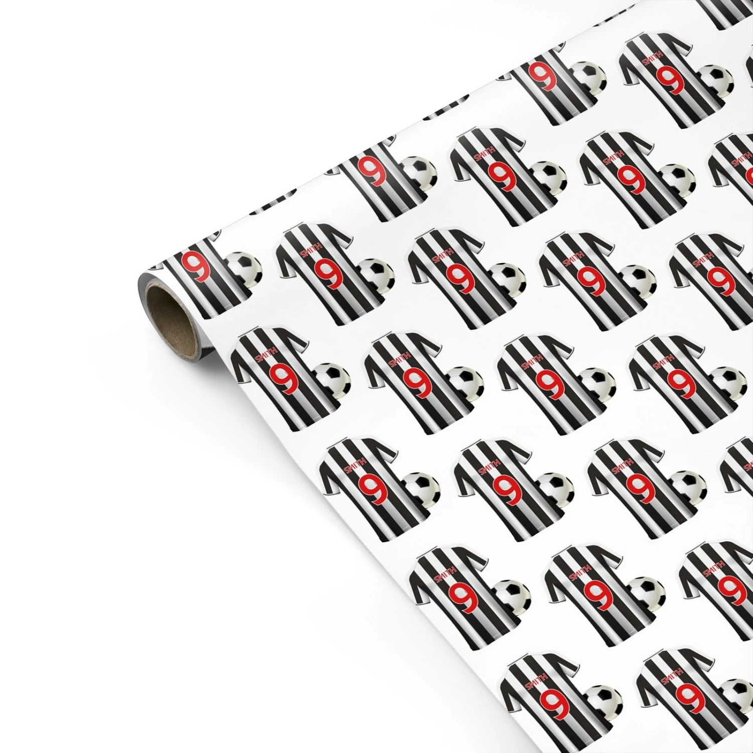 Football Shirt Black White Personalised Age Name Wrapping Paper - Image 2
