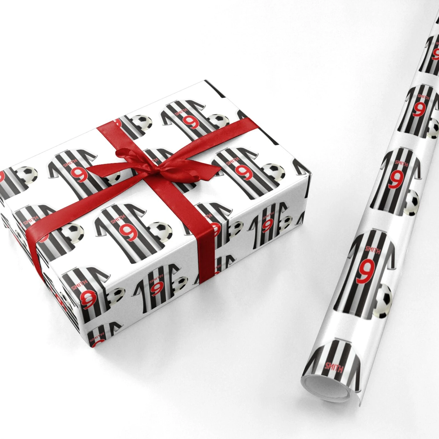 Football Shirt Black White Personalised Age Name Wrapping Paper - Image 3