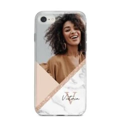 Geometric Marble Photo Upload IPhone Case -Wrap & Case Store Geometric Marble Photo Upload iPhone 8 Bumper Case on Silver iPhone