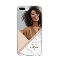 Geometric Marble Photo Upload IPhone Case -Wrap & Case Store Geometric Marble Photo Upload iPhone 8 Plus Bumper Case on Silver iPhone