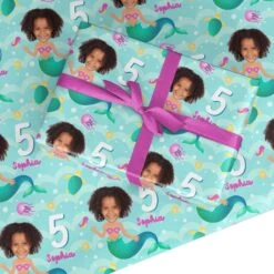 Girls Birthday Mermaid Photo Face Wrapping Paper