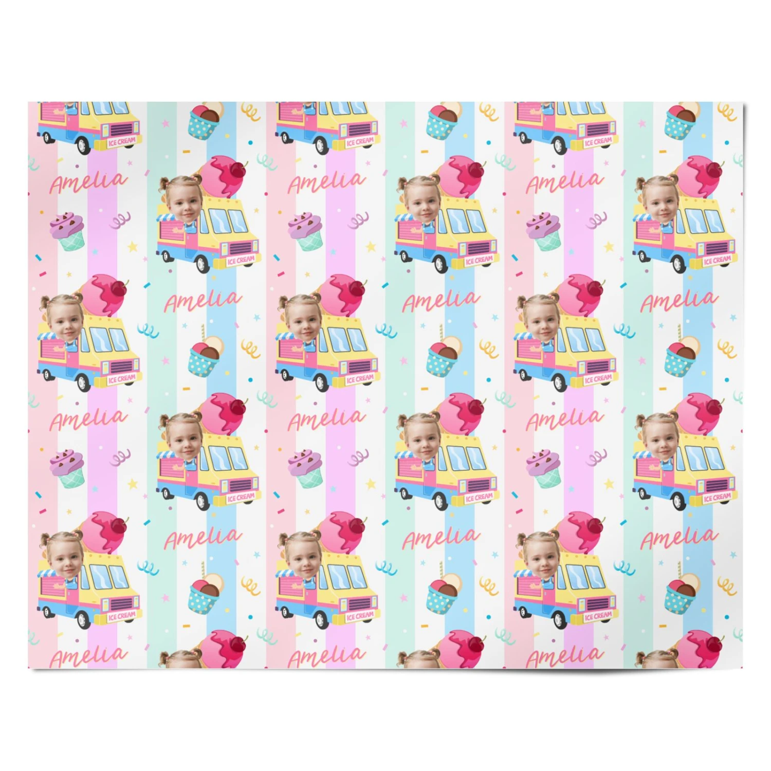 Girls Personalised Ice Cream Cart Wrapping Paper - Image 4