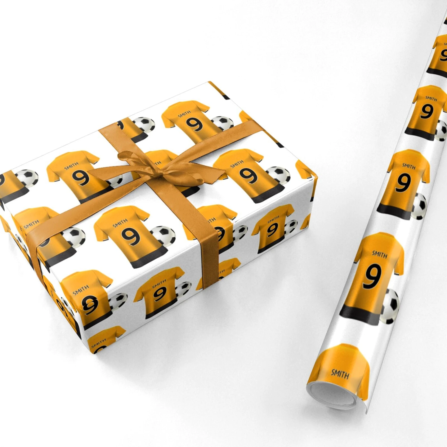 Gold And Black Football Shirt Personalised Wrapping Paper - Image 3