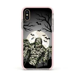 Halloween Mummy IPhone Case -Wrap & Case Store Halloween Mummy Apple iPhone Xs Impact Case Pink Edge on Gold Phone