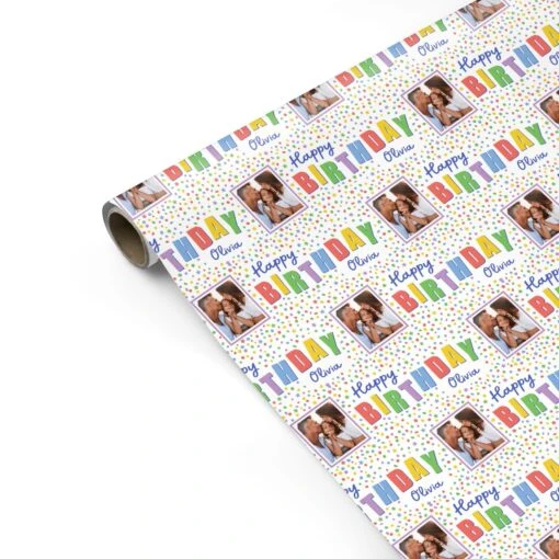 Happy Birthday Personalised Photo Upload Wrapping Paper - Image 2