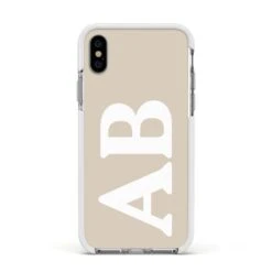 Initials IPhone Case -Wrap & Case Store Initials Apple iPhone Xs Impact Case White Edge on Silver Phone