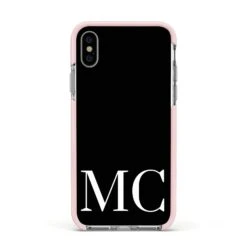 Initials Personalised 1 Apple IPhone Case -Wrap & Case Store Initials Personalised 1 Apple iPhone Xs Impact Case Pink Edge on Silver Phone