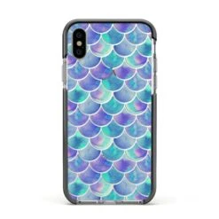 Iridescent Mermaid Scales IPhone Case -Wrap & Case Store Iridescent Mermaid Scales Apple iPhone Xs Impact Case Black Edge on Silver Phone