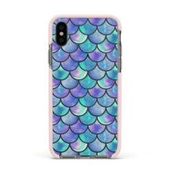 Iridescent Mermaid Scales IPhone Case -Wrap & Case Store Iridescent Mermaid Scales Apple iPhone Xs Impact Case Pink Edge on Black Phone