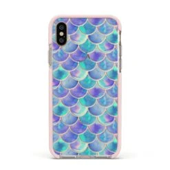 Iridescent Mermaid Scales IPhone Case -Wrap & Case Store Iridescent Mermaid Scales Apple iPhone Xs Impact Case Pink Edge on Gold Phone