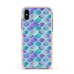 Iridescent Mermaid Scales IPhone Case -Wrap & Case Store Iridescent Mermaid Scales Apple iPhone Xs Impact Case Pink Edge on Silver Phone
