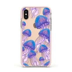 Jellyfish IPhone Case -Wrap & Case Store Jellyfish Apple iPhone Xs Impact Case Pink Edge on Gold Phone