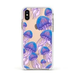 Jellyfish IPhone Case -Wrap & Case Store Jellyfish Apple iPhone Xs Impact Case White Edge on Gold Phone