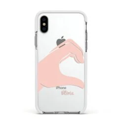 Left Hand In Half Heart With Name IPhone Case -Wrap & Case Store Left Hand in Half Heart with Name Apple iPhone Xs Impact Case White Edge on Silver Phone