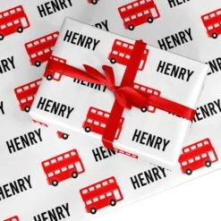 London Bus Print With Name Wrapping Paper