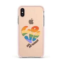 Love Has No Gender IPhone Case -Wrap & Case Store Love Has No Gender Apple iPhone Xs Impact Case Pink Edge on Gold Phone