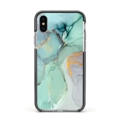 Marble Pattern IPhone Case -Wrap & Case Store Marble Pattern Apple iPhone Xs Impact Case Black Edge on Silver Phone