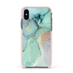 Marble Pattern IPhone Case -Wrap & Case Store Marble Pattern Apple iPhone Xs Impact Case Pink Edge on Black Phone