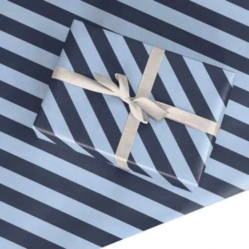 Navy And Light Blue Stripe Wrapping Paper - Image 2