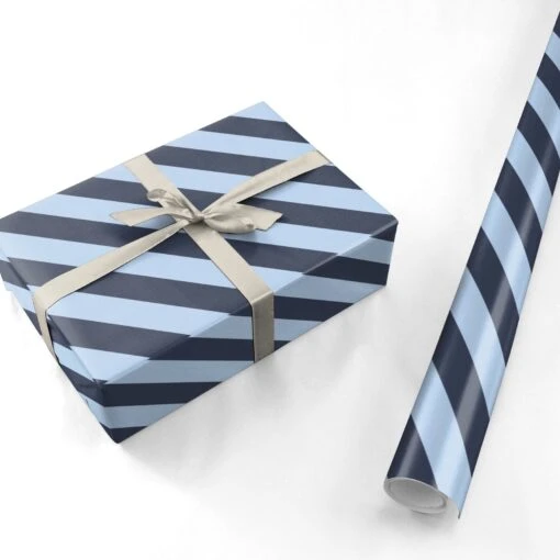 Navy And Light Blue Stripe Wrapping Paper - Image 4