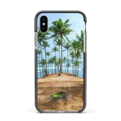 Palm Trees IPhone Case -Wrap & Case Store Palm Trees Apple iPhone Xs Impact Case Black Edge on Silver Phone