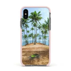 Palm Trees IPhone Case -Wrap & Case Store Palm Trees Apple iPhone Xs Impact Case Pink Edge on Black Phone
