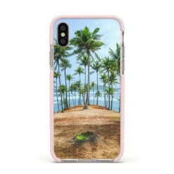 Palm Trees IPhone Case -Wrap & Case Store Palm Trees Apple iPhone Xs Impact Case Pink Edge on Gold Phone