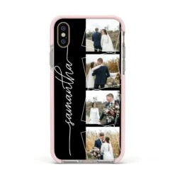 Personalised 4 Photo Couple Name IPhone Case -Wrap & Case Store Personalised 4 Photo Couple Name Apple iPhone Xs Impact Case Pink Edge on Gold Phone