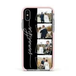 Personalised 4 Photo Couple Name IPhone Case -Wrap & Case Store Personalised 4 Photo Couple Name Apple iPhone Xs Impact Case Pink Edge on Silver Phone