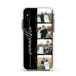 Personalised 4 Photo Couple Name IPhone Case -Wrap & Case Store Personalised 4 Photo Couple Name Apple iPhone Xs Impact Case White Edge on Black Phone