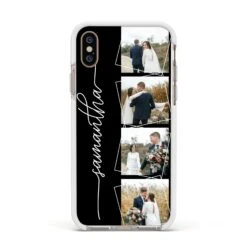 Personalised 4 Photo Couple Name IPhone Case -Wrap & Case Store Personalised 4 Photo Couple Name Apple iPhone Xs Impact Case White Edge on Gold Phone