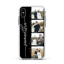Personalised 4 Photo Couple Name IPhone Case -Wrap & Case Store Personalised 4 Photo Couple Name Apple iPhone Xs Impact Case White Edge on Silver Phone