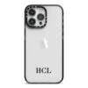 Personalised Black Initials Bottom Clear Custom Apple IPhone Case -Wrap & Case Store Personalised Black Initials Bottom Clear Custom iPhone 14 Pro Max Black Impact Case on Silver phone