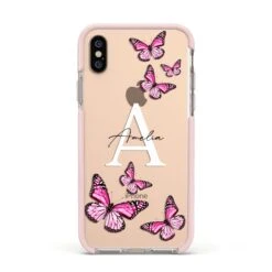 Personalised Butterfly IPhone Case -Wrap & Case Store Personalised Butterfly Apple iPhone Xs Impact Case Pink Edge on Gold Phone